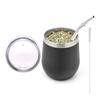Dvoustěnný čajový set Yerba Gourd Mate z nerezové oceli Šálky na kávu Šálek na vodu s víčkem Lžička Sláma Bombilla Head Filter Kartáček