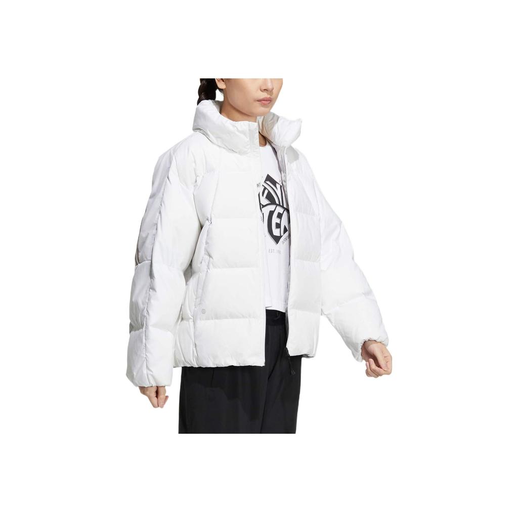 adidas Striped Zip-Up Collar Down Jacket Women Outerwear White HR5230