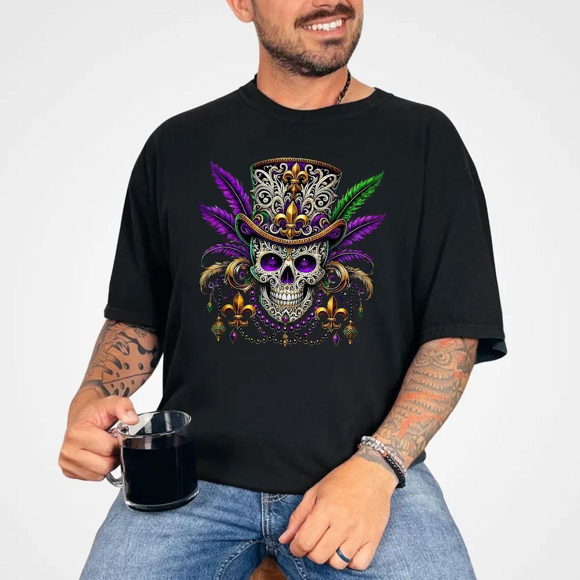 Mardi Gras Sugar Skull T-Shirt Carnival Halloween Witch Costume Tee S