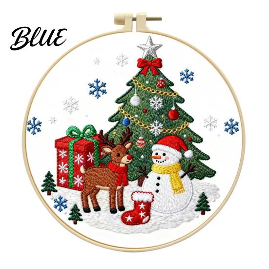Festive DIY Crafts Christmas Embroidery Kit, Holiday Ornament Craft Xmas Tree Gift Box Pattern, Creative Hobbies Needlework Sewing Kit for Adults