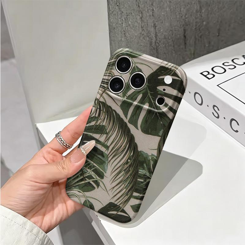Natural Realistic Palm Leaves Art Graphic Design Modern Print Film Aesthetic Protective Shockproof Bumper Phone Case Cover For iPhone 141516ProMaxPlus