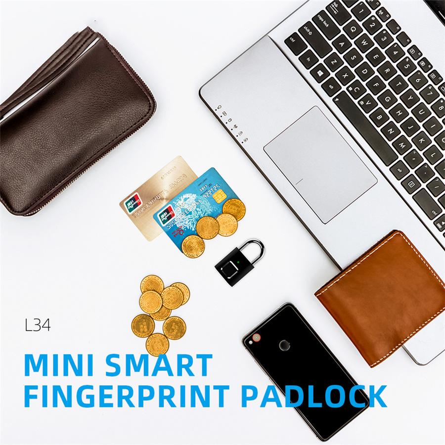 USB Rechargeable Smart Fingerprint Padlock Mini Security For Locker Bag Suitcase