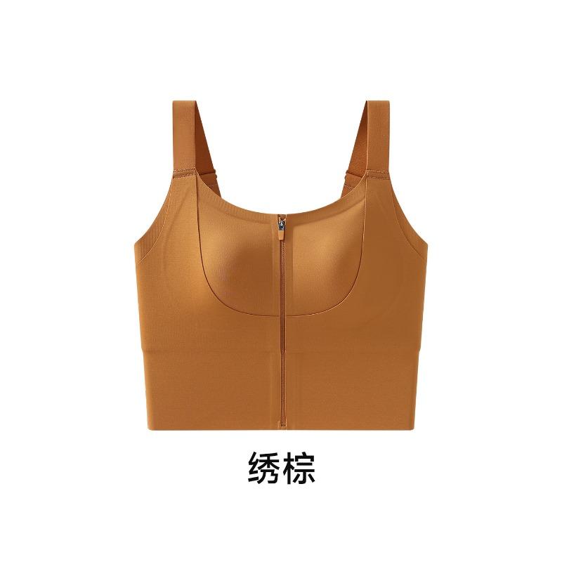 

Women Front Zipper Minimizer Bra Supportive Anti Sagging Side Support Easy Wear M коричневый