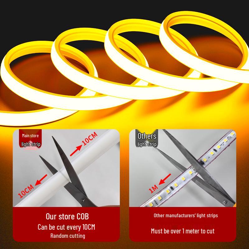 220V Outdoor Waterproof LED Strip Light, COB Linear Soft Light for Living Room Ceiling, High Brightness Ambient Lighting