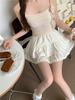 Women's High Waist White Pleated Ballet Skirt with Slimming Design - Sweet Summer Bud Shorts Style