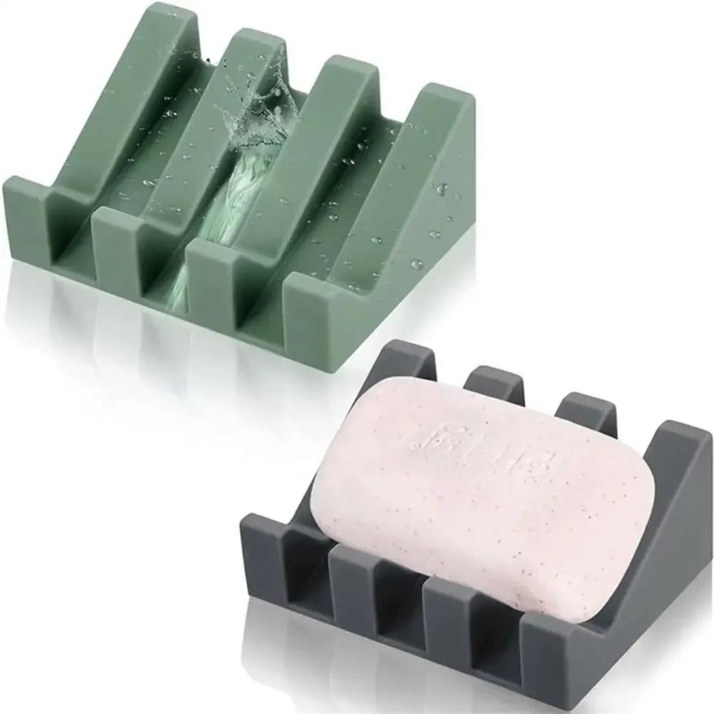 2PCS Silicone Soap Dish Built-in Drain Lip Self-Draining Soap Storage Holder Countertop Organizer Easy Cleaning Sink Tray