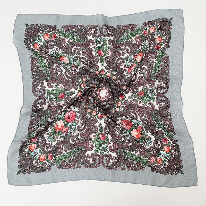 

70*70cm Russian Floral Printed Bandana Women Square Headband Scarf Babushka Head Wraps Handkerchief Female Ethnic Shawl
