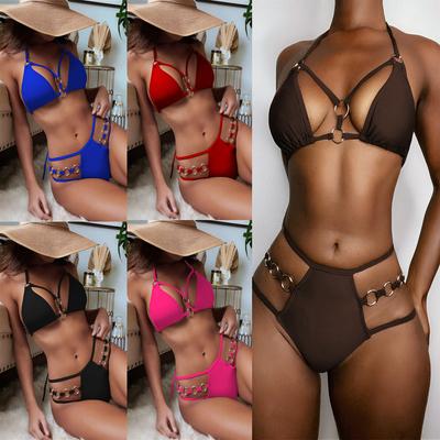 Maillots de bain pour femmes Solid Halter Bikini Back Tie Maillot de bain Triangle Maillot de bain Ensemble 5 couleurs