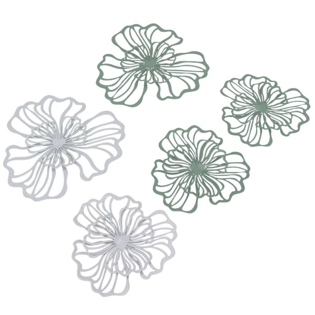 5PCS Metal Flower Wall Decor Iron Wall Art White Green 2 Layer Hollow Hanging Decor for Wall Living