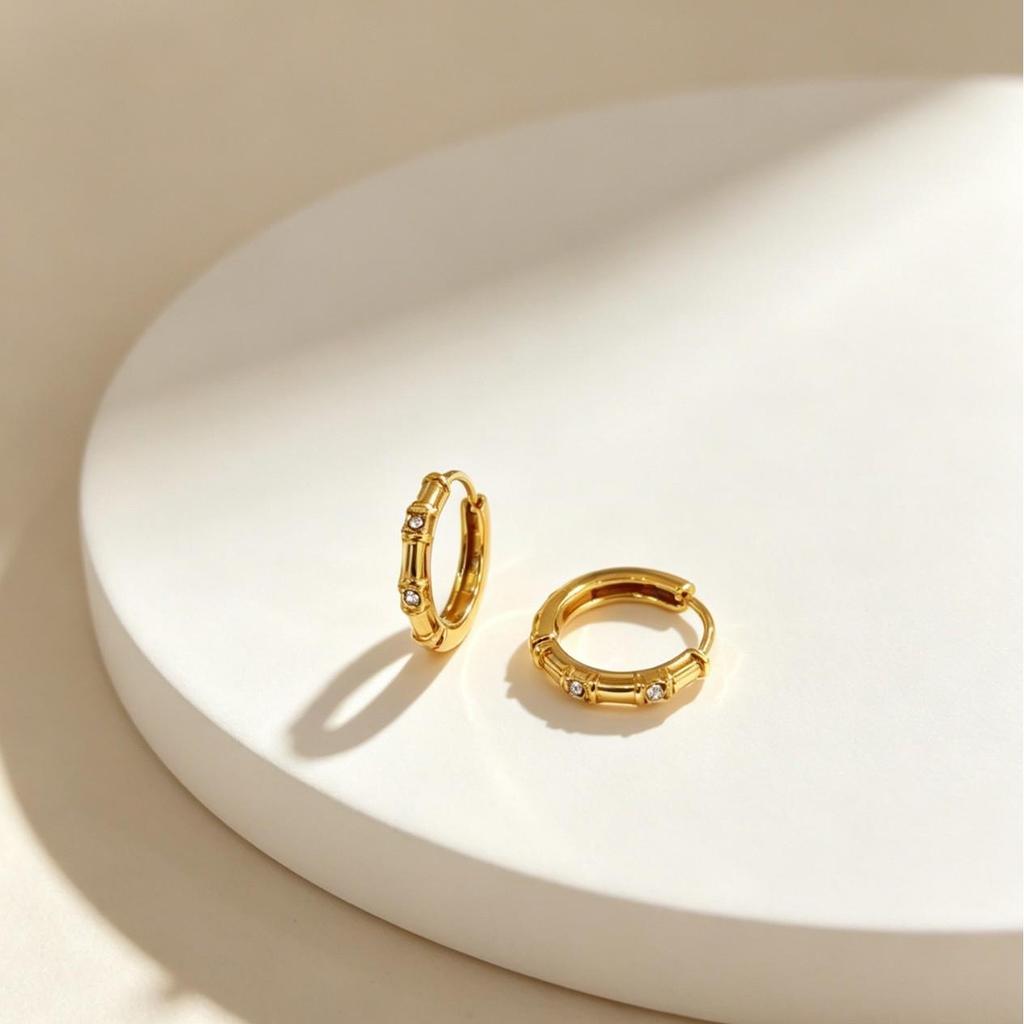Unisex Light Luxury Bamboo Joint Diamond Inlaid Titanium Steel Hoop Earrings