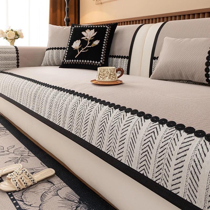 French Summer Ice Silk Sofa Cushion Mat Seat Cushion All-Inclusive Combination Sofa Cover Summer Universal Set Cover