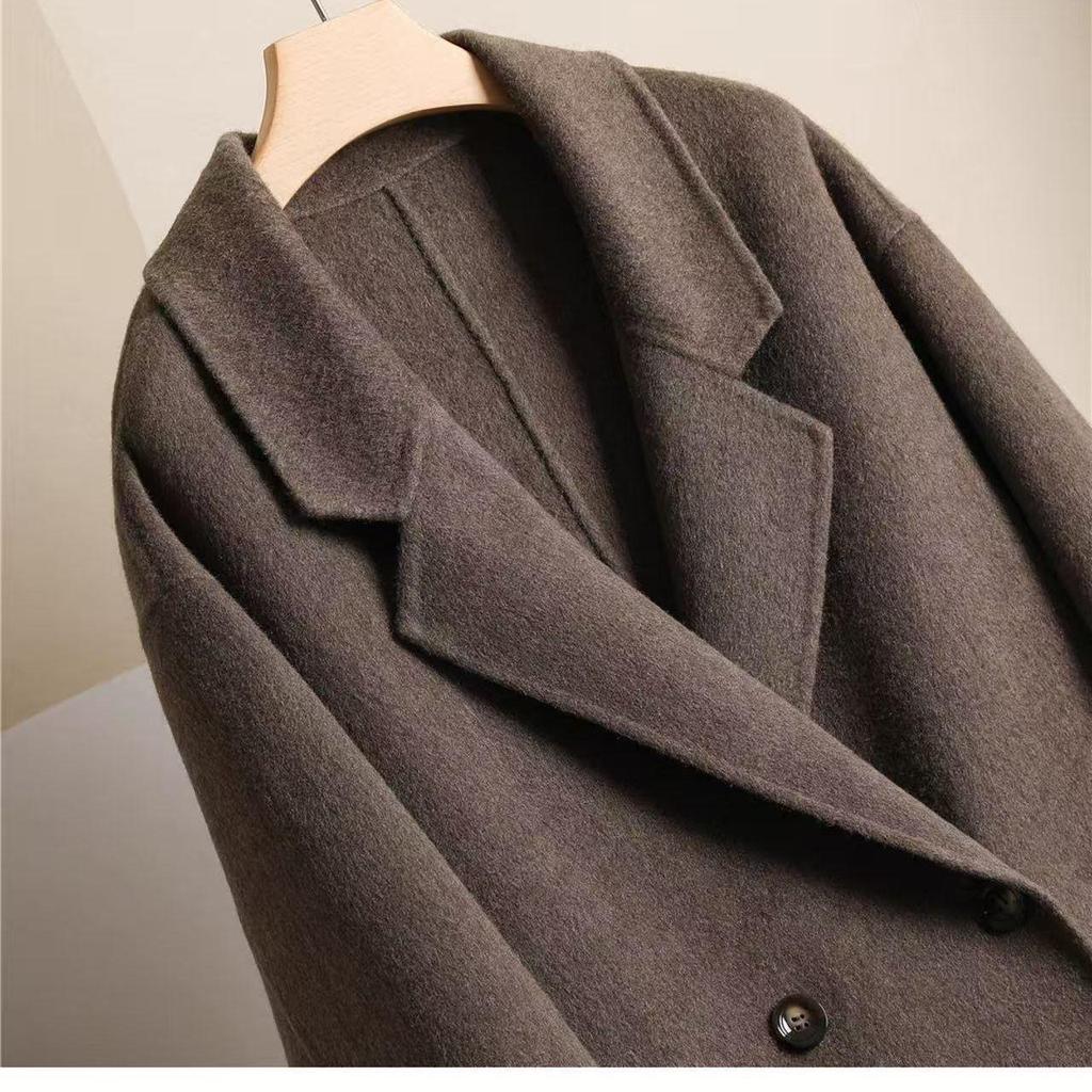 Women's Double-Sided Woolen Coat - Casual Loose Fit, Mid-Length, Suit Collar, Long Hair, Autumn/Winter 2025 Collection