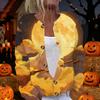 Damen Halloween Print Langarm Strickjacke Knopfleiste Pullover Leichte Lässige Oberbekleidung für Herbst und Winter