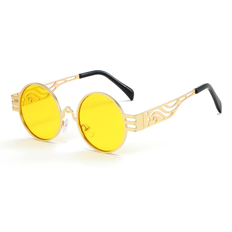 Personalized Round Frame Sunglasses Fashion Hollow Temple Legs Metal Glasses For Men And Women 2246