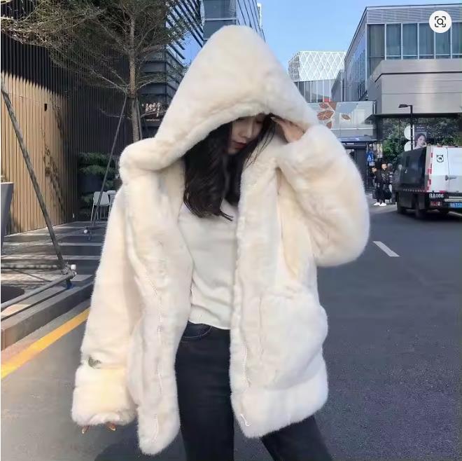 Korean Thickened Mink Velvet Coat Women Winter Clothes Jacket Version Loose Imitation Rabbit Fur Plush Hooded Fur Coat