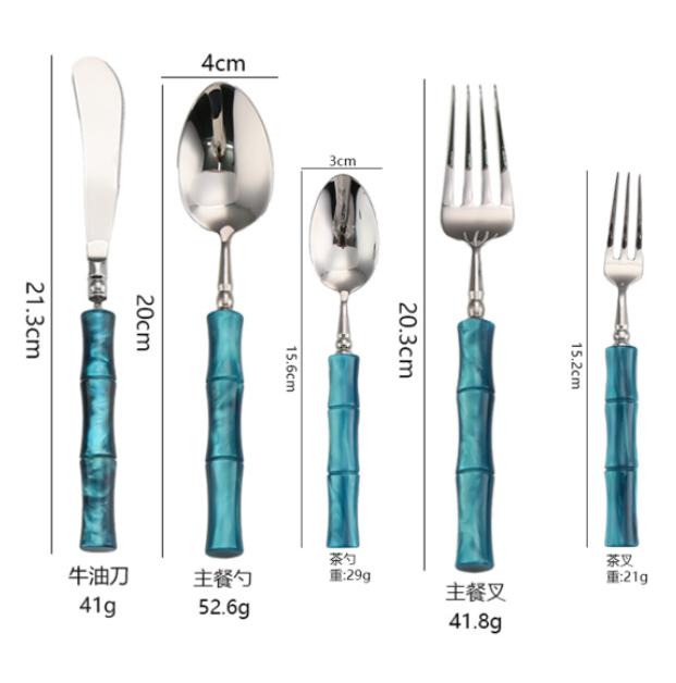 Acrylic bamboo 304 stainless steel tableware set, steak knife, fork, spoon dinnerware set 1pc/5-piece set
