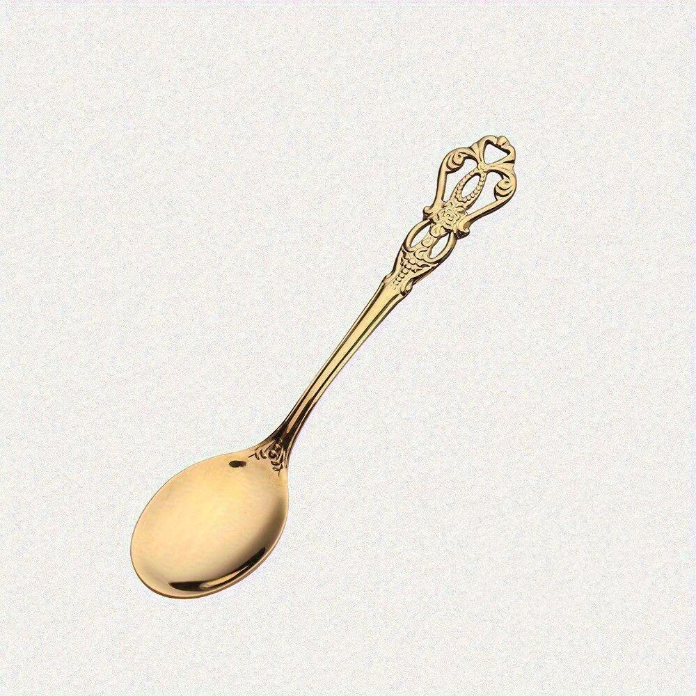 

1 шт. Європейська кавова ложка з нержавіючої сталі Королівська десертна ложка Антична порожниста вилка для торта Фруктова ложка з тисненням Gold spoon