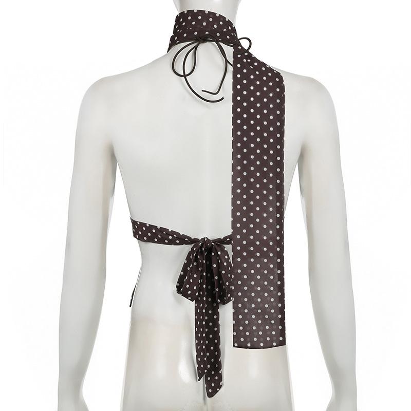 y2k Tops Summer Women Vest Polka Dot Print Spaghetti Strap Sleeveless Camisole with Scarf Vintage Clothes Streetwear