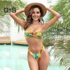 2Pcs/Set Women Bikini Set Bandeau Padded Wireless Bikini Bra High Waist Swimming Briefs Set Split Design Flower Print Swimsuit
