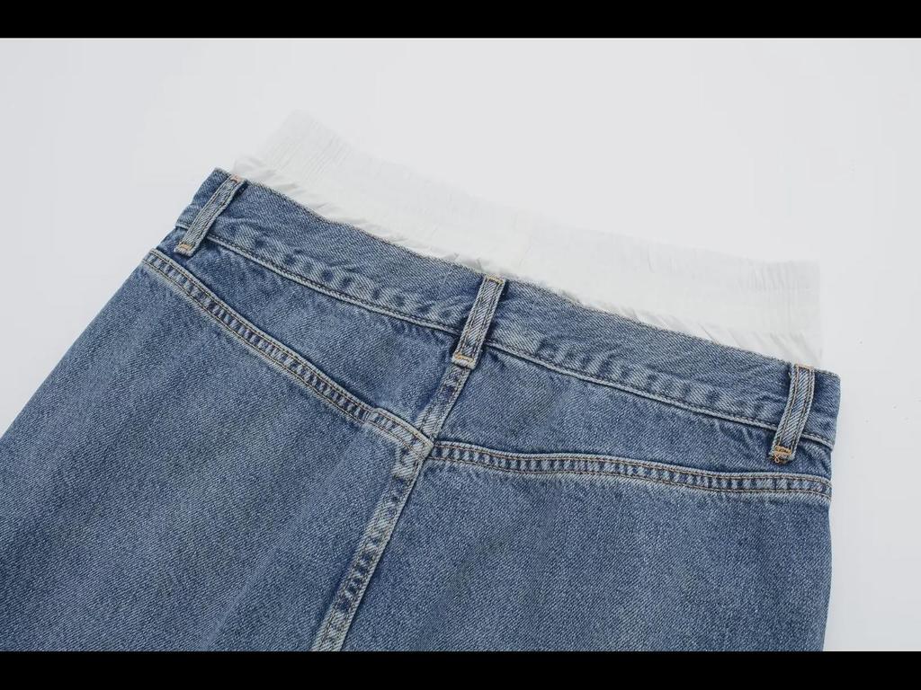 2023 Autumn Women's Denim Boxer Brief Skirt with Front Slit