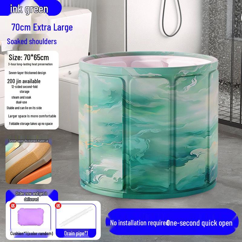 Large Portable Soaking Tub with Thick Quilted Insulation - No Installation Needed, Folding Bathtub for Adults.