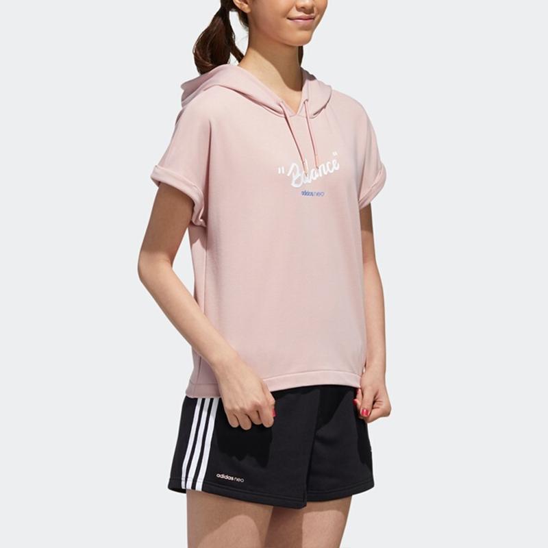 adidas Neo Damen Panda Logo Print Kapuzen Kurzarm T-Shirt Damen Tops Leuchtend-Pink GK1566