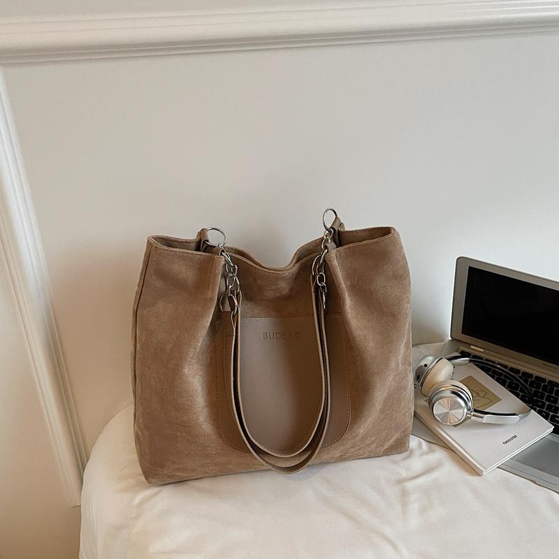 Vintage Suede Tote Bag Women's Large Capacity Commuter Shoulder Bag