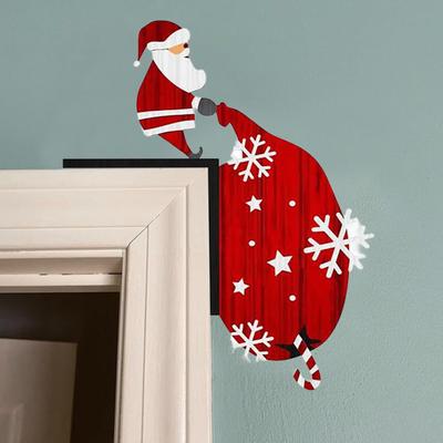Decoración de Marco de Puerta Navideña Rústica de Madera Papá Noel Alce Gnomo Elfo Izquierda