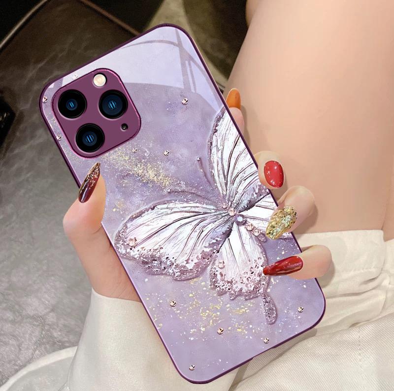 Fluture Curcubeu Verde Pentru IPhone 16 Pro Max 15 Pro 14 13 12 Mini 11 XS Max XR 7 8 Plus SE 2022 Carcasă Telefon din Sticlă Călită