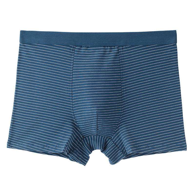 Men's Summer All-Cotton Mid-High Waist Boxers: Plus Size Striped Breathable Briefs