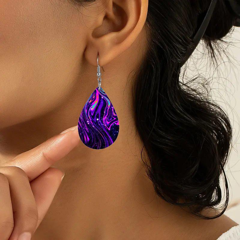 Abstract Purple Water Flow Pattern PU Leather Earrings  Lightweight Earrings Trendy Female Earrings Fashion Earring Jewelry for  Parties Gifts