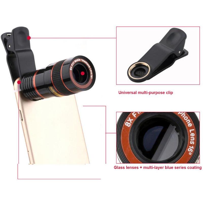 Universal 8x Mobile Phone For Camera Smartphone Lens HD Telescope Optical Lens Zoom Clip Lens