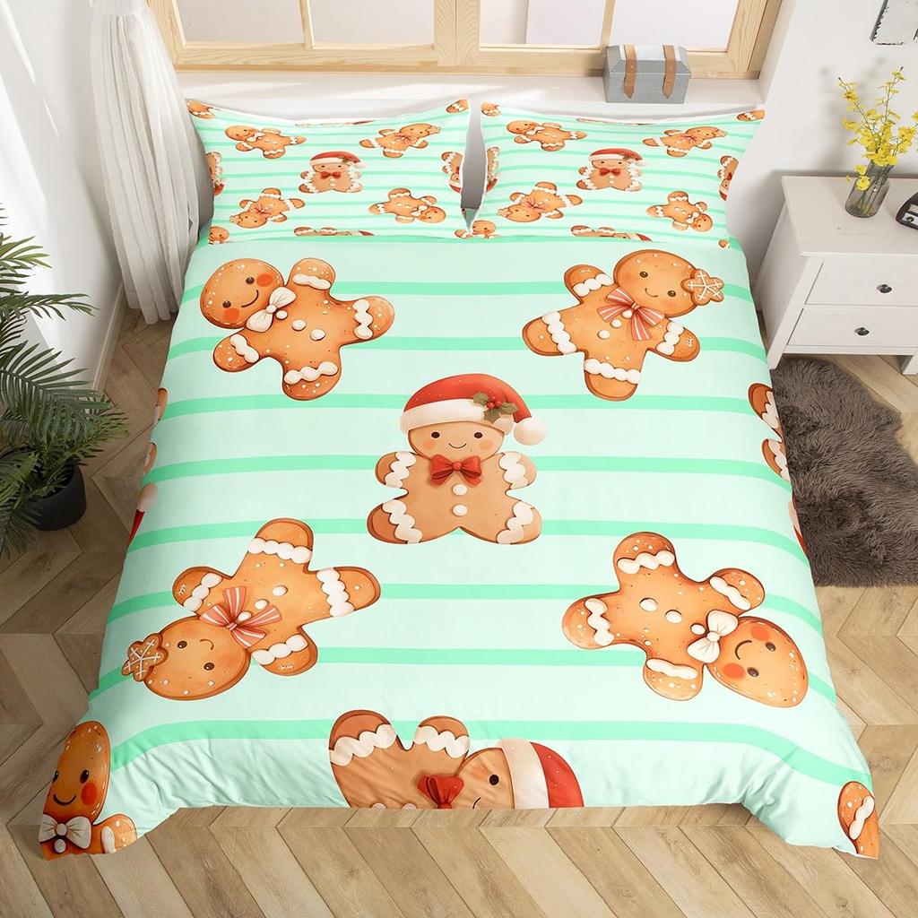 Merry Christmas Duvet Cover Twin Queen Christmas Tree Snowman Bedding Set For Kids Boy Girl Teen Gingerbread Man Comforter Cover
