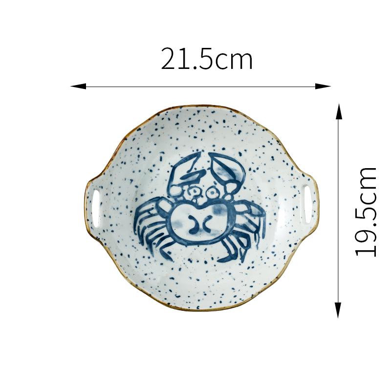 

Vintage Japanese Style Double Ear Ceramic Tableware Homehold Dinnerware Serve Seafood Rice Fruit Dish Vegetable Kitchen Supplies