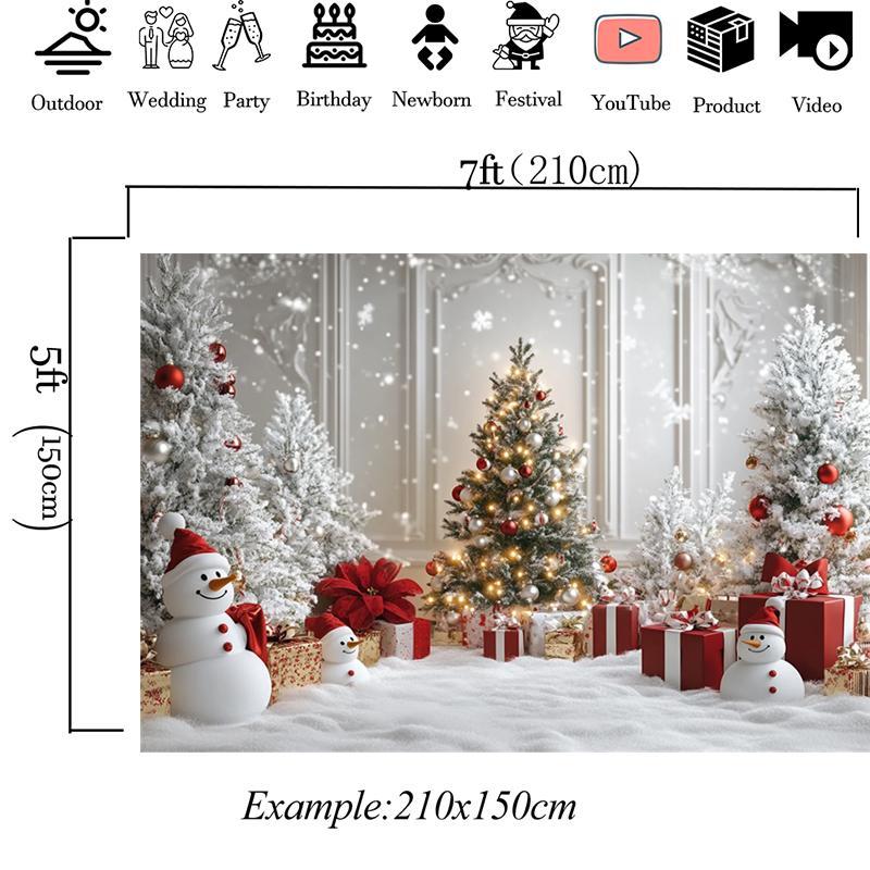 Mocsicka Christmas Tree Backdrops Photography Washable Winter Snowflake Photo Backgrounds White Wall Snowman Gifts Decors Banner
