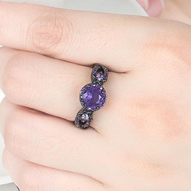 Schwarzer Gold Blumenring Set Mit Buntem Rotem Und Lila Zirkon Mode Blume Kirschblütenring Ring