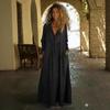 Loose Comfortable V-neck Denim Maxi Dress with Pockets