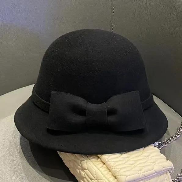 

WTEMPO Elegant Retro Warm Woolen Bow Bucket Hats Versatile Winter Outfit for Women Trendy Formal Felt Hats 1pc
