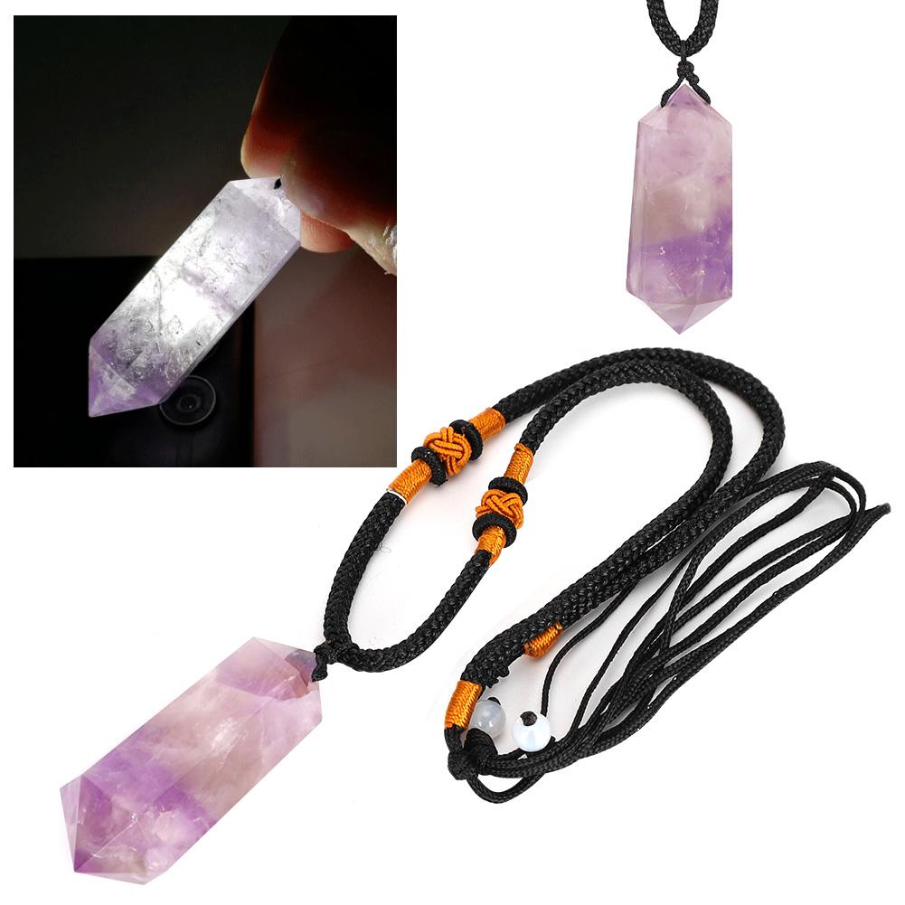 Natural Amethyst Quartz Pendant Double Point Crystal Necklace for Healing Fortune
