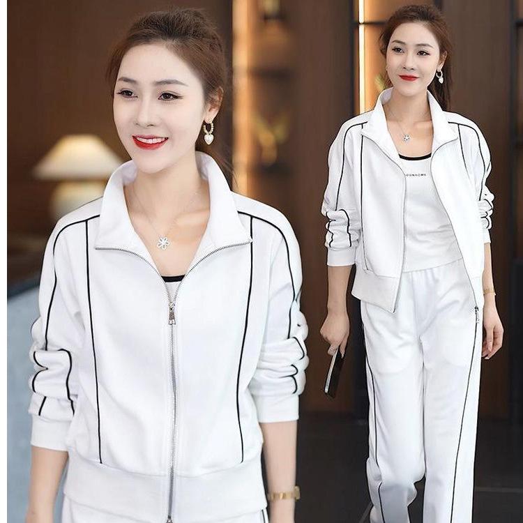 Women's Loose Fit Tracksuit Long Sleeve Zip Up Jacket Elastic Waist Straight Pants Two Piece Matching Leisure Suit