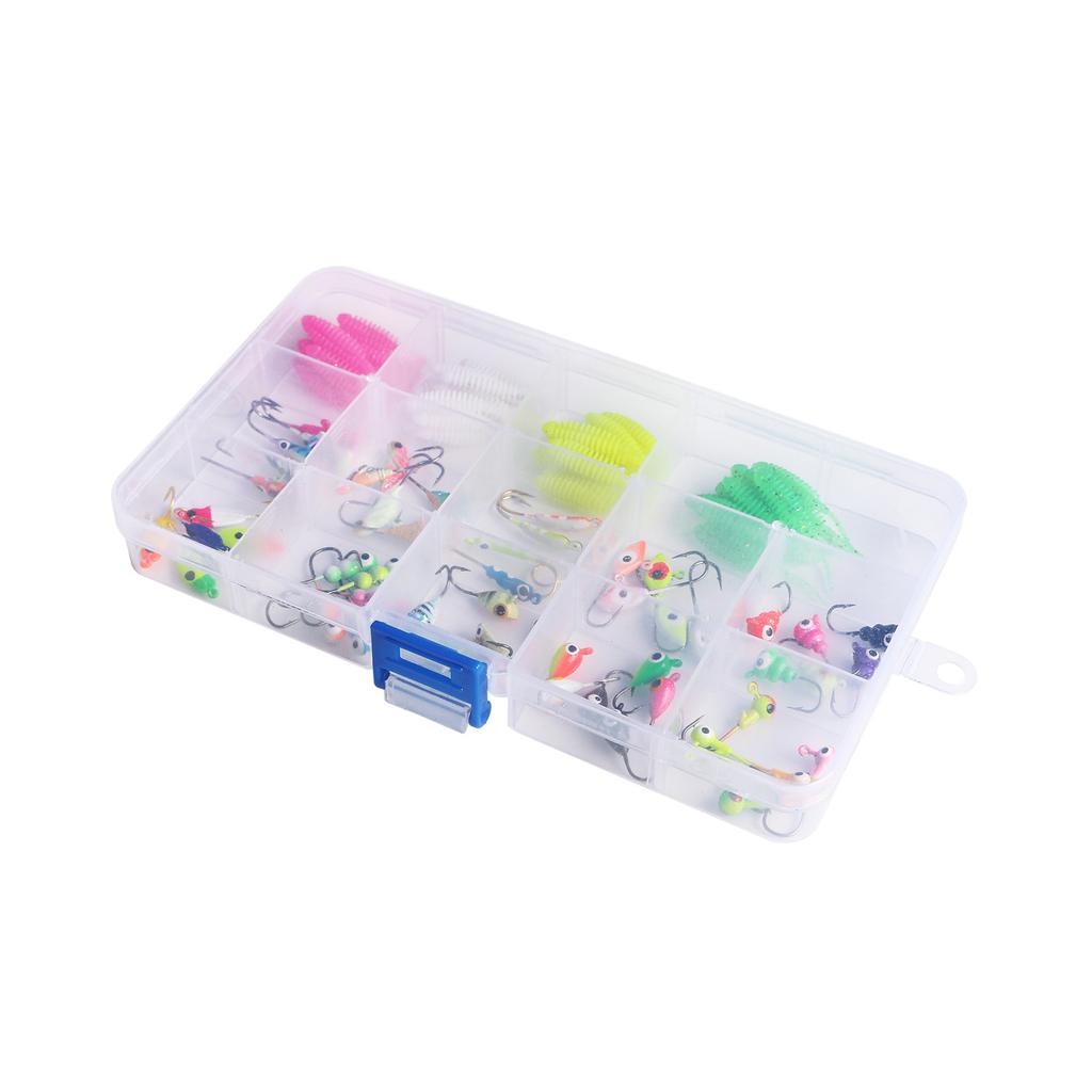 93pcs Ice Fishing Jigs Kit Includes Jig Hds Hook and Soft Lures for Bass Trout Walleye
