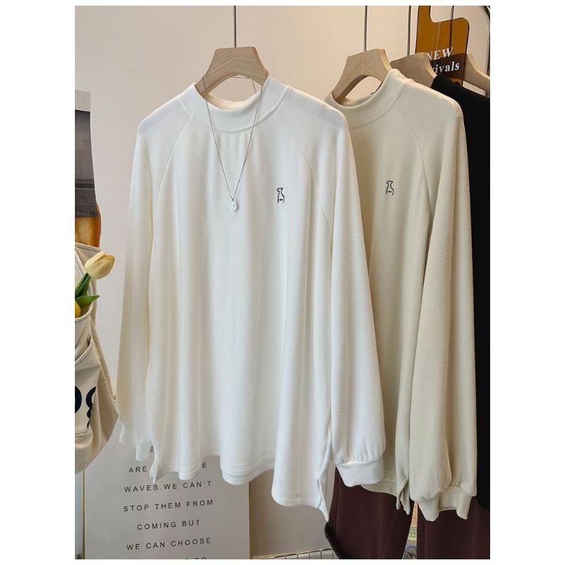 Spring New Style Loose Self-heating Brushed Double-sided German Velvet Long-sleeved T-shirt Women's Bottoming Shirt Top