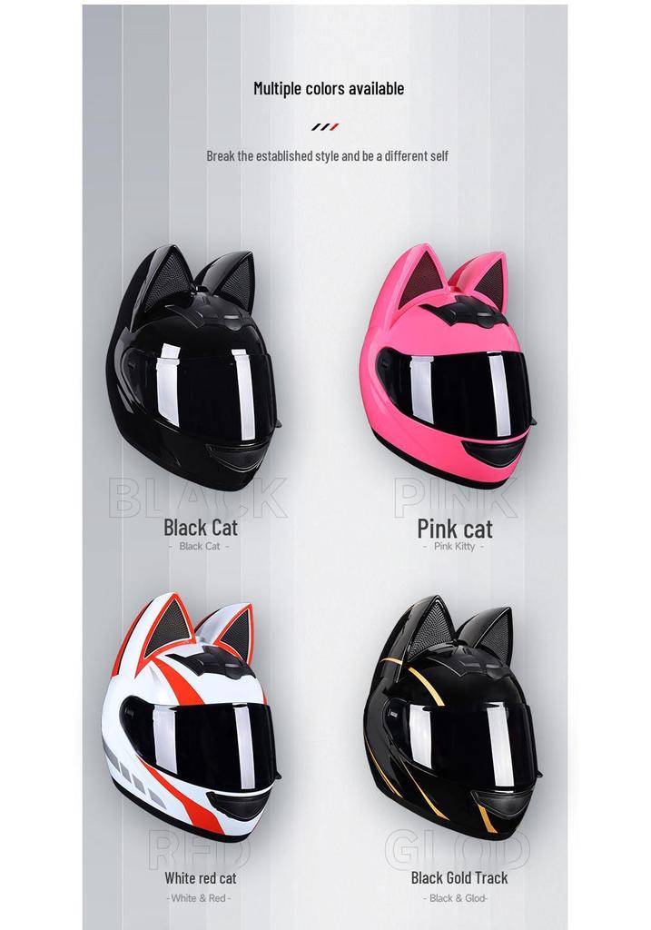 Universal Full Face Motorcycle Helmet with Cat Ears for Men and Women