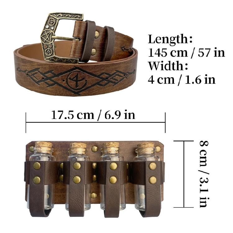 Alchemist Theme Waist Belt with 4 Potion Holder for Medieval Enthusiasts Cosplay Costume Belt Masquerades Props PU Belt