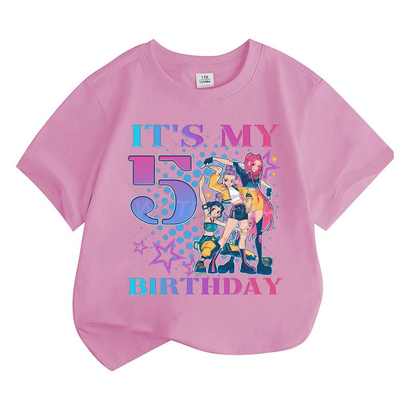 Boys' and Girls' Fashionable Birthday Themed Printed Round-Neck Short-Sleeve T-Shirts Summer Children's Loose-Fit Casual Tops