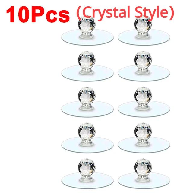 10/2PCS Transparent Crystal Door Knobs Cabinet Drawer Door Knobs Handles Self-adhesive Handle with Hook Function Door Wall Decor