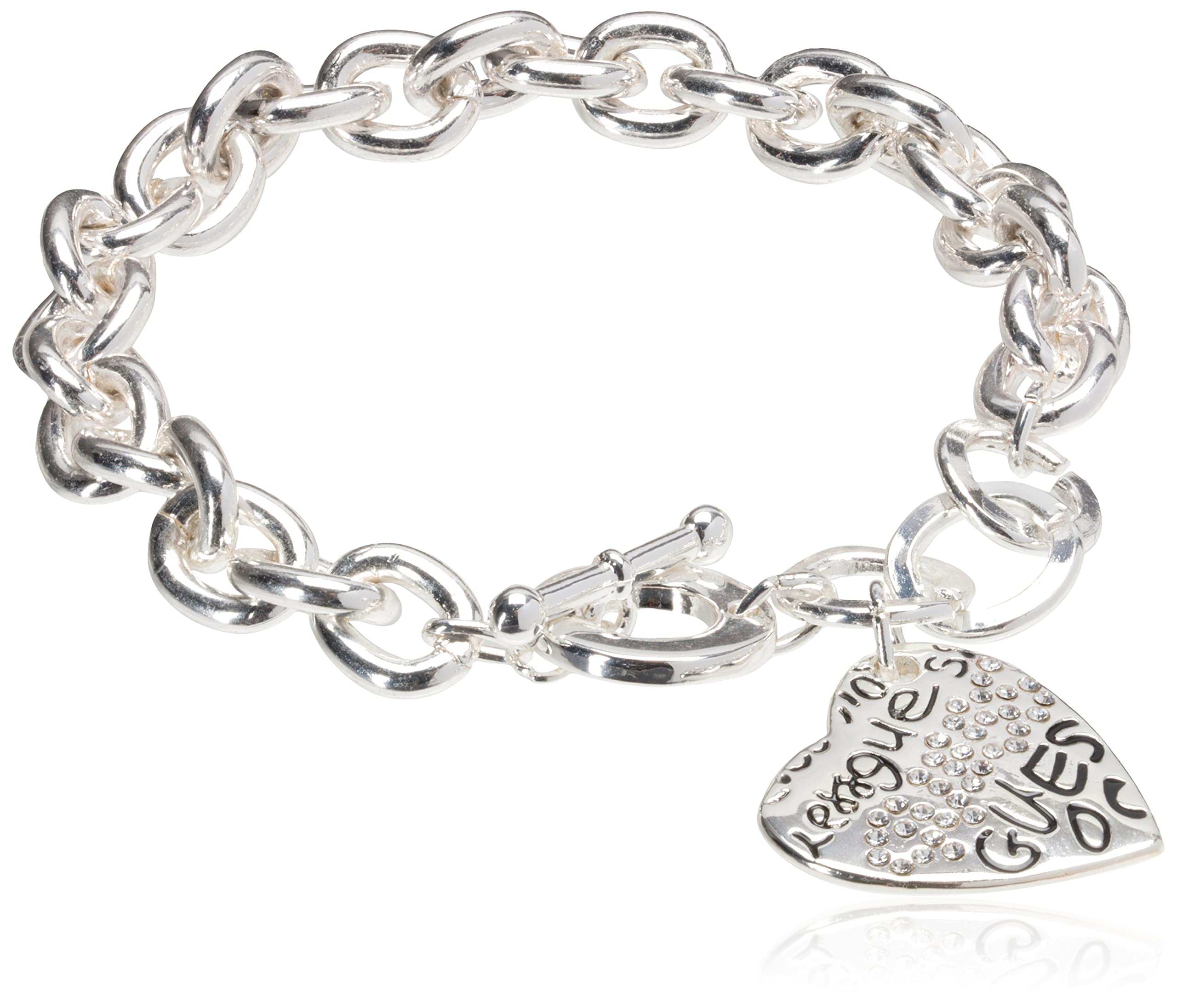 

GUESS Graffiti Logo Heart Toggle Charm Bracelet One Size Basic