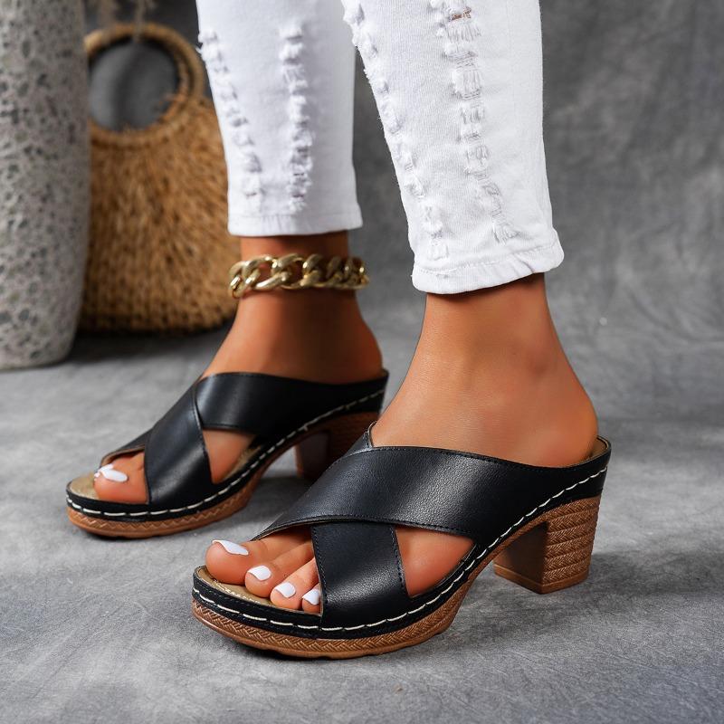 Oversized, Open Toed, High-heeled Slippers, Women's Shoes, Thick Heels, Sandals