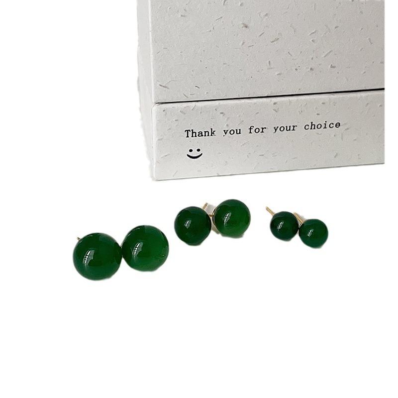 Nationalstil Retro Natürliche Grüne Achat Kugel Ohrstecker Damen Nische Einzigartige Persönlichkeit Frisch Und Modisch Vielseitige Ohrringe