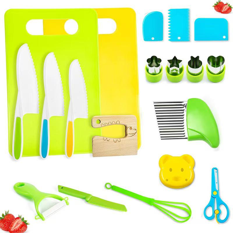 46-Piece Children's Safe Kitchen Set: Plastic Fruit & Vegetable Knives with Embossing Molds and Baby Food Tools. Multiple Styles Available.